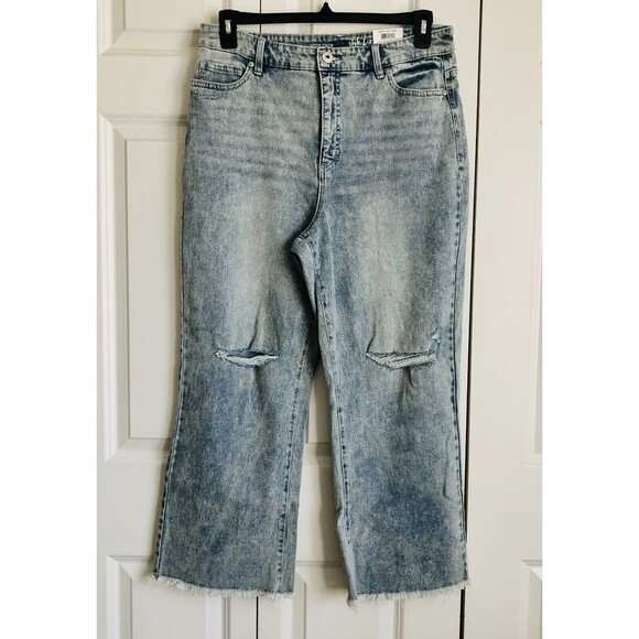 style & co. jeans wide crop size 12 wash blue Demin high rise slimming pockets - Picture 1 of 10